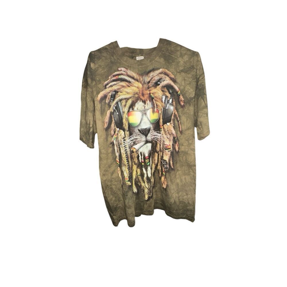 The Mountain DJ Jahman Rasta Lion Smoking Headphones Sunglasses T-Shirt Sz XL